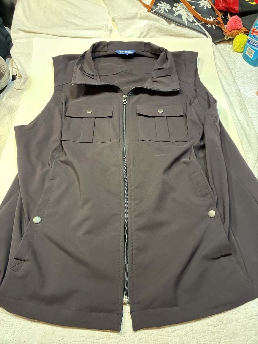Travelsmith Travel Vest Size 1X Black Full Zip Pockets